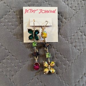 Betsey Johnson Dangling Butterfly Gem Earrings NWT